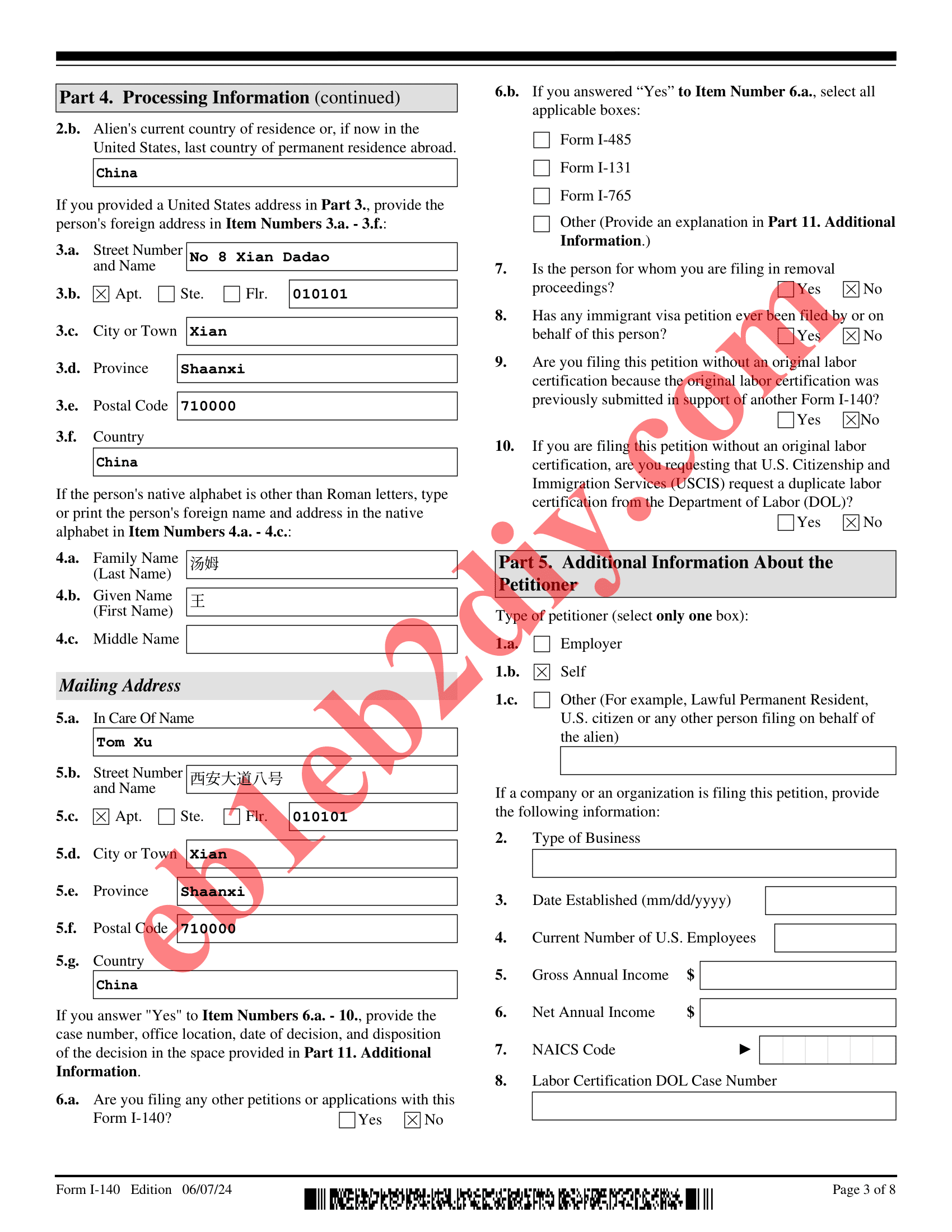 Page 3 of Filled Sample I-140