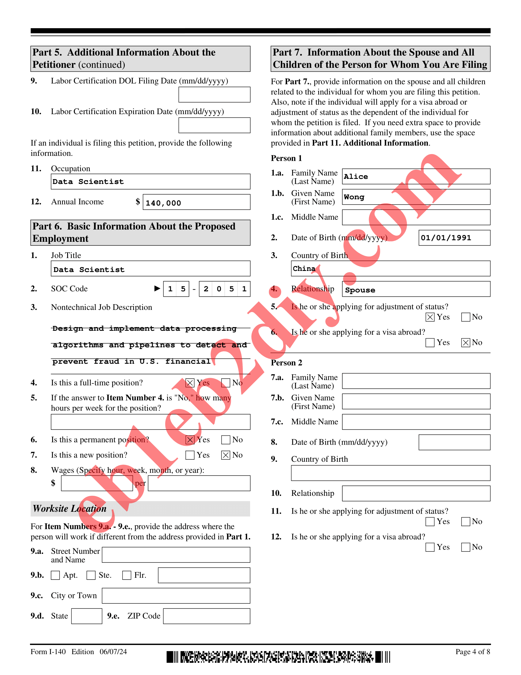 Page 4 of Filled Sample I-140