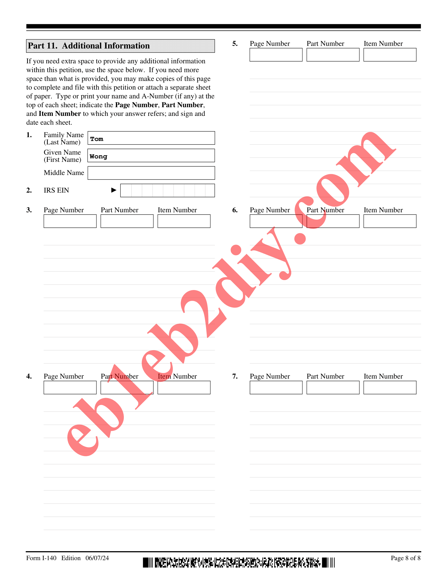 Page 8 of Filled Sample I-140